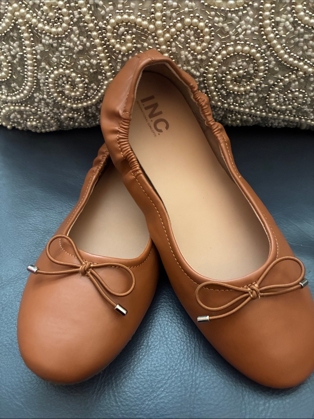 INC International Concepts Cognac Bow Ballet Flats